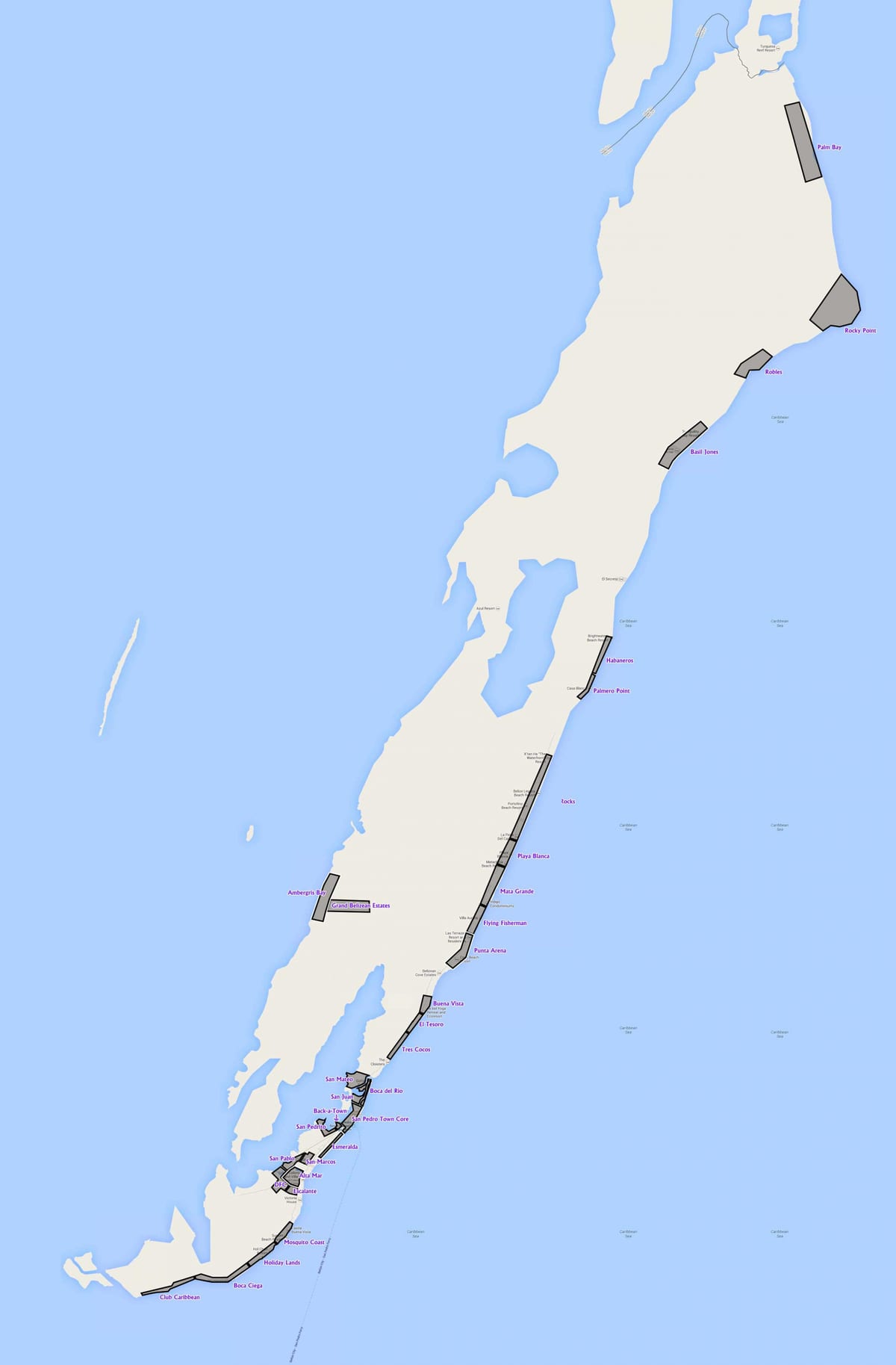 Mapę амбергрис cayeux, Belize