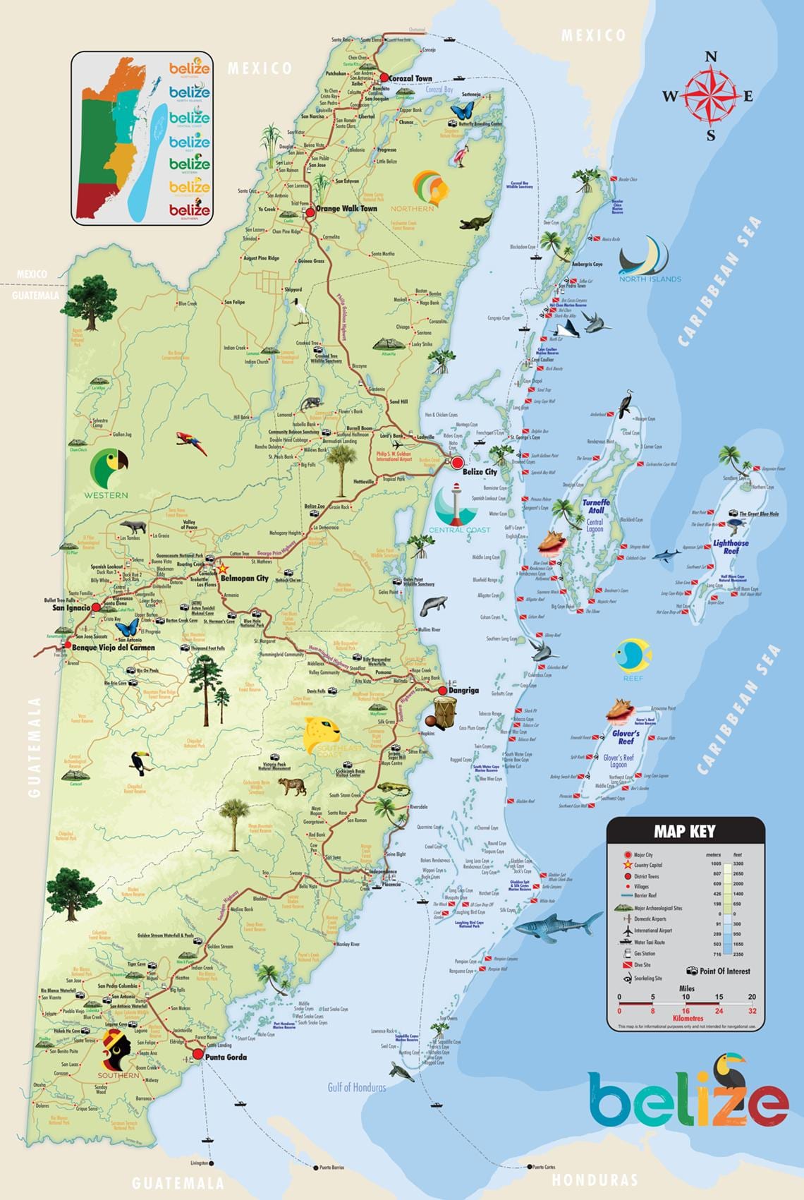 Belize zabytki mapa