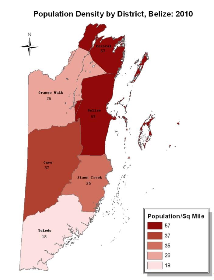Mapa ludności Belize