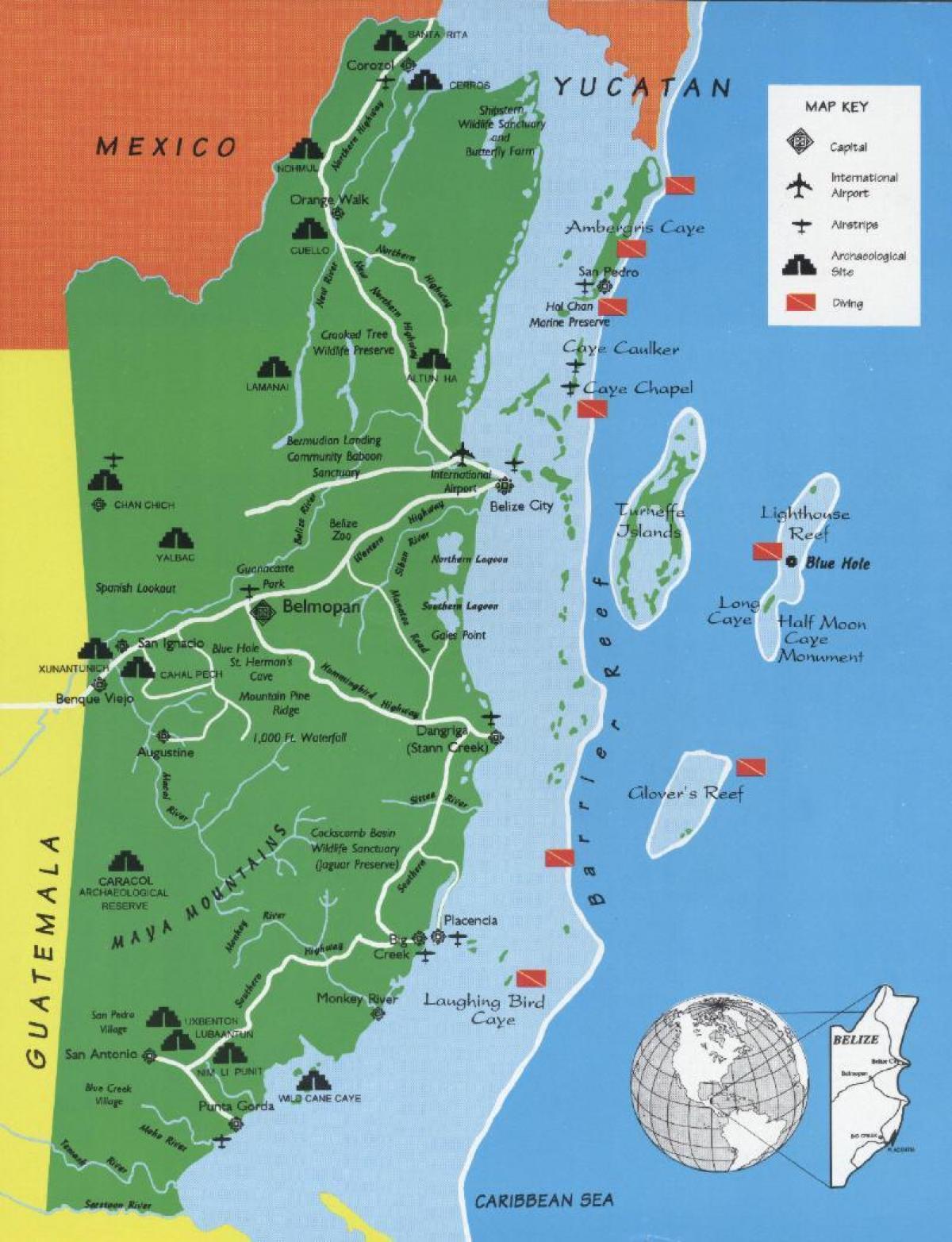 Mapa Belize nurkowanie