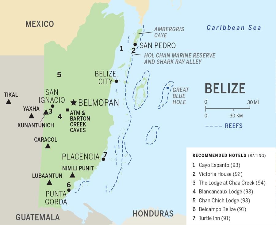 Mapa Belize plaże