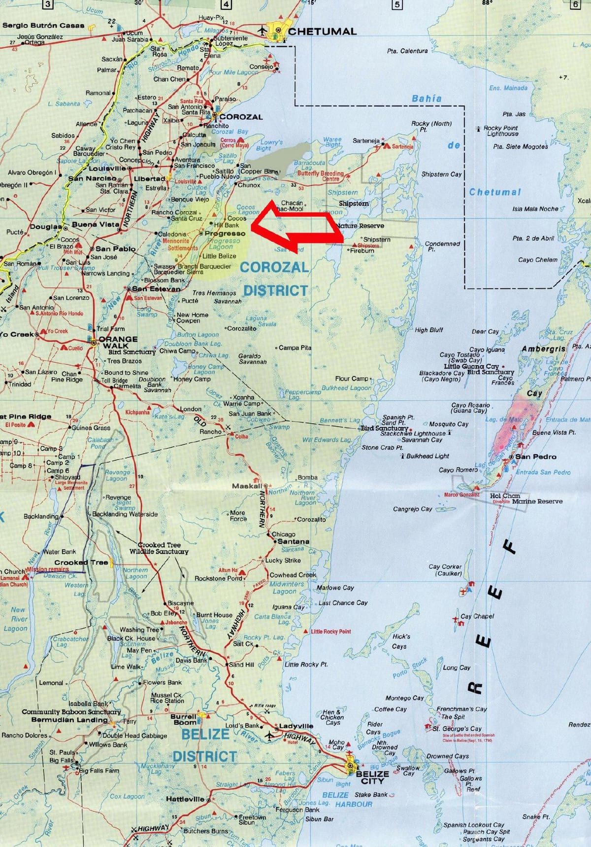szczegółowa Drogowa mapa Belize