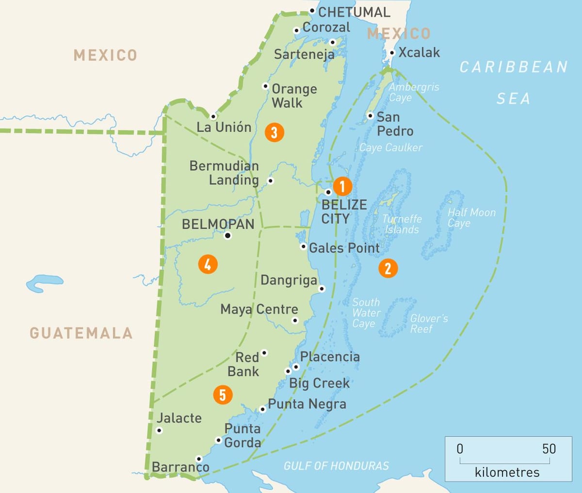 Mapa Belize i innych krajów
