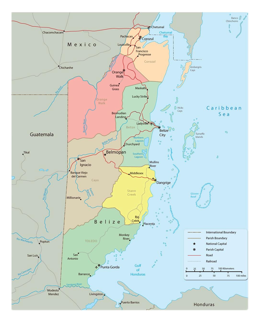 Mapa politycznych Belize