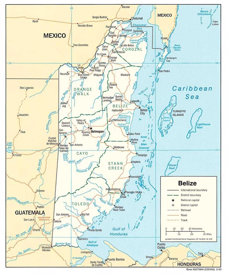 Rzeki Belize mapie