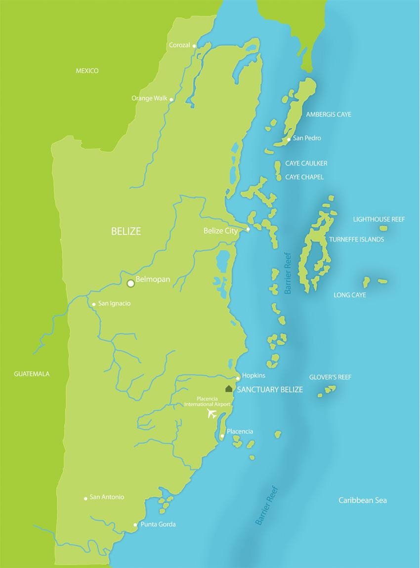 Mapa sanktuarium Belize