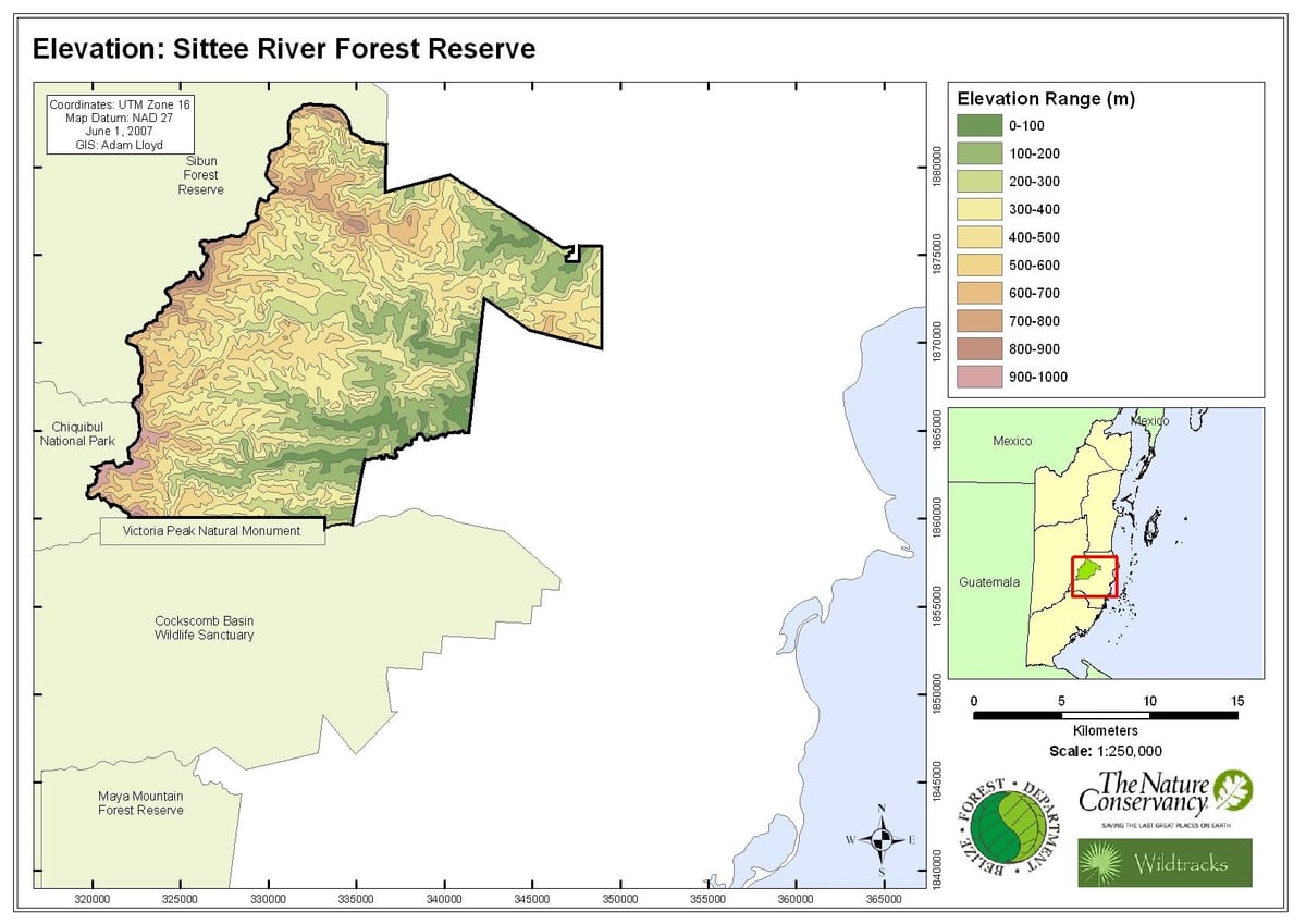 Mapa rzeki sittee Belize