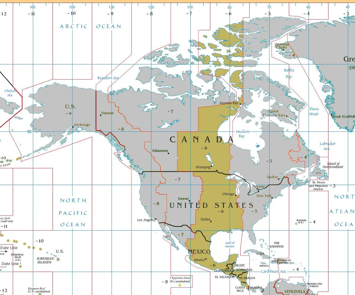 Mapa Belize, Strefa czasowa 