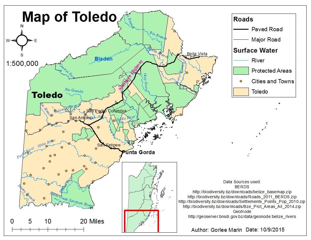 mapa Toledo powiat Belize