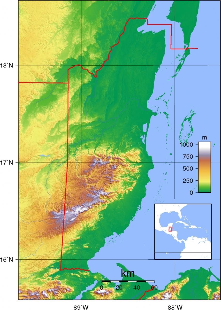 Mapa wysokości Belize