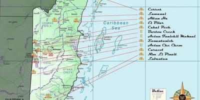 Mapa Belize piramidy